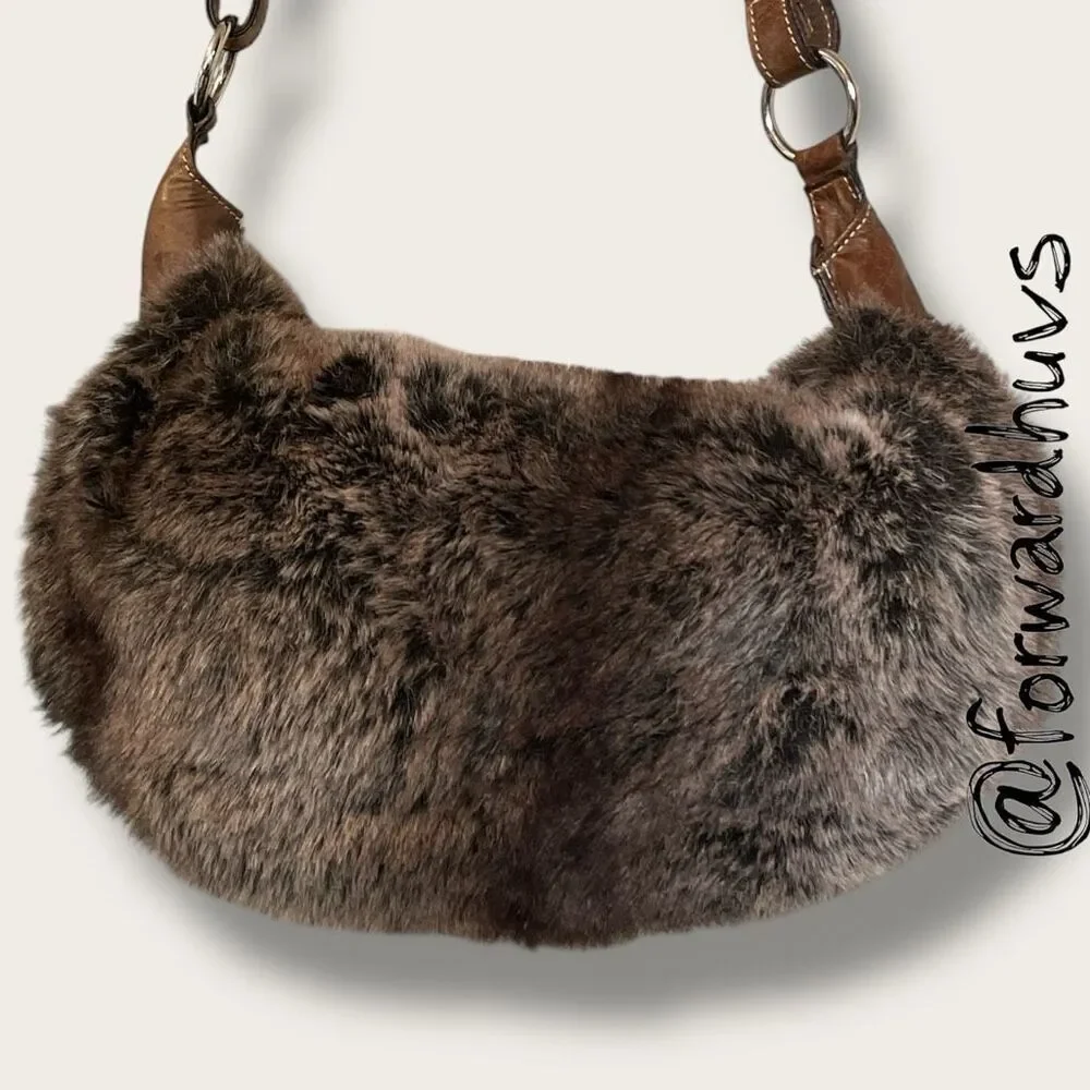 Y2K Faux Fur & Vegan Leather Hobo Bag – Canvas Lined – Statement Piece